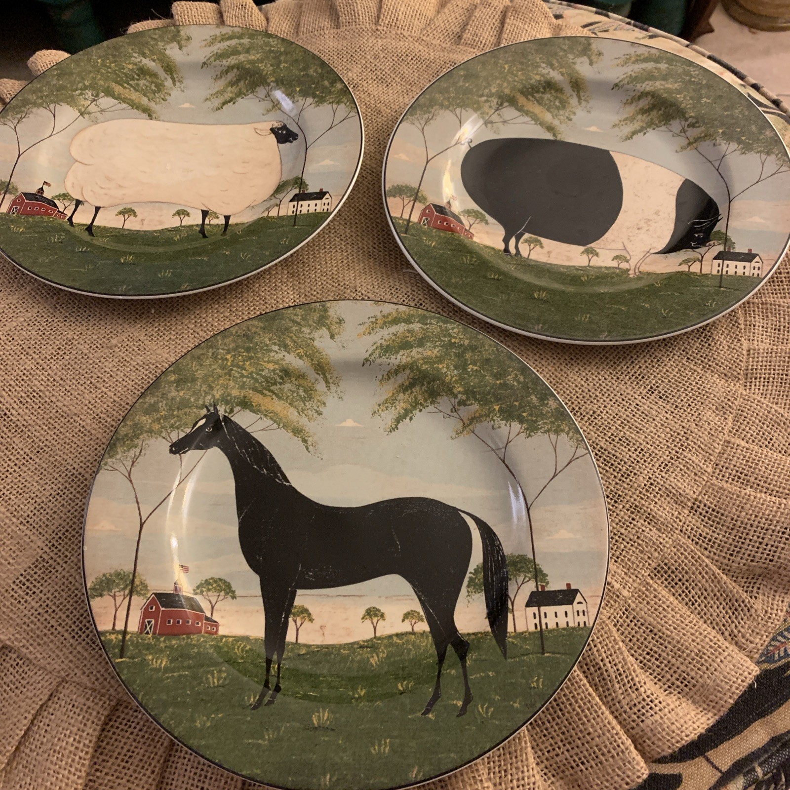 Sakura Warren Kimble Animal Collection 8 Inch Salad Plates Set of 3 Ceramic