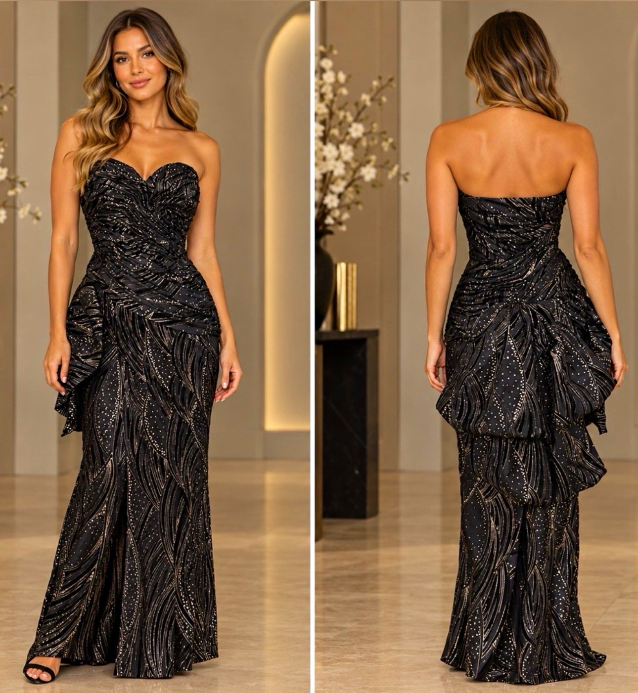 Vtg 80s Vicky Tiel Fred Hayman Beverly Hills Metallic Gown Strapless Bustle Sz S Vtg 80s Vicky Tiel Fred Hayman Beverly Hills Metallic Gown Strapless Bustle Sz S