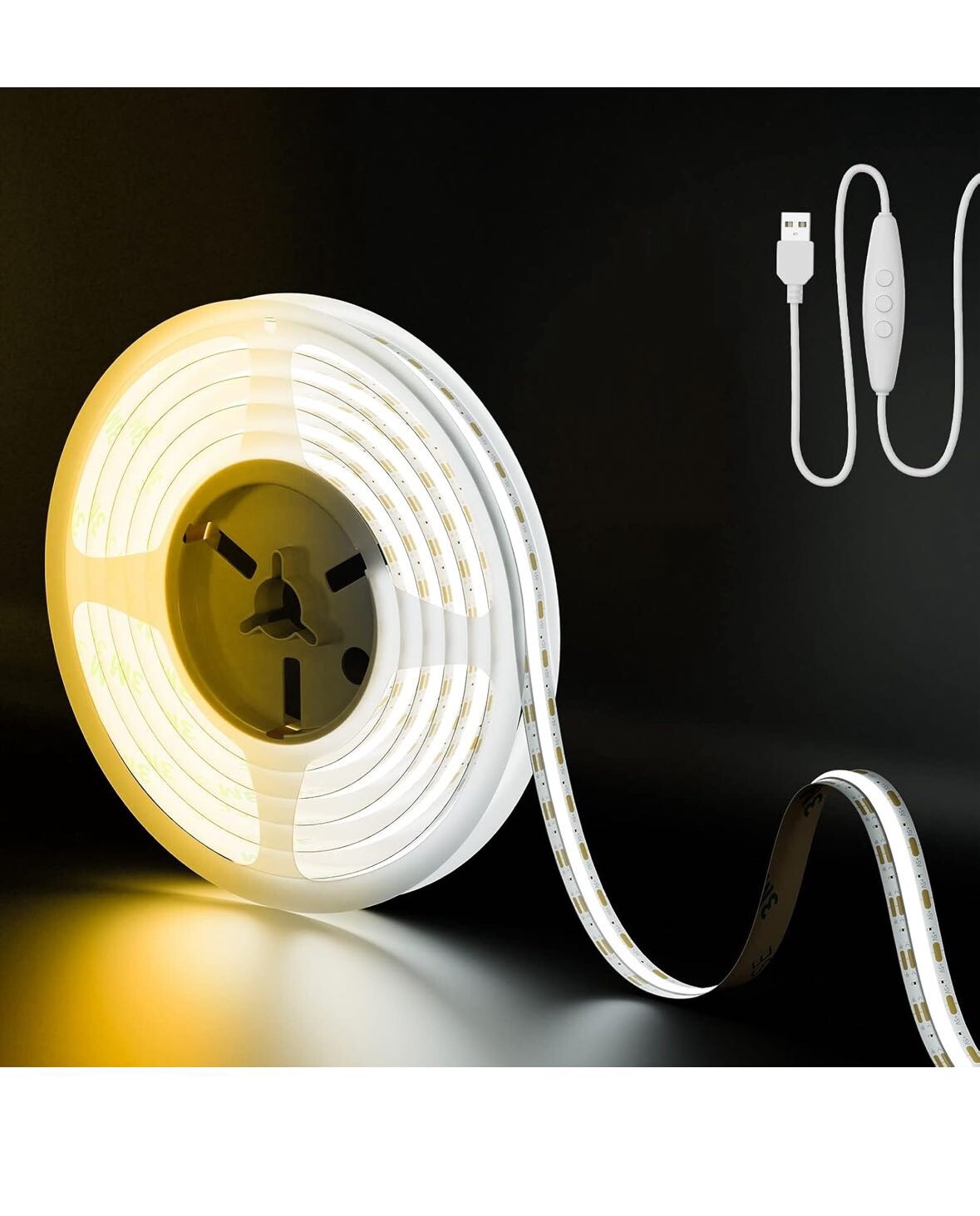 5v Usb Cob Led Strip Light 6.56ft/2m 1200lm Dimmable 640leds 2700k Warm White Cr 5v Usb Cob Led Strip Light 6.56ft/2m 1200lm Dimmable 640leds 2700k Warm White Cr