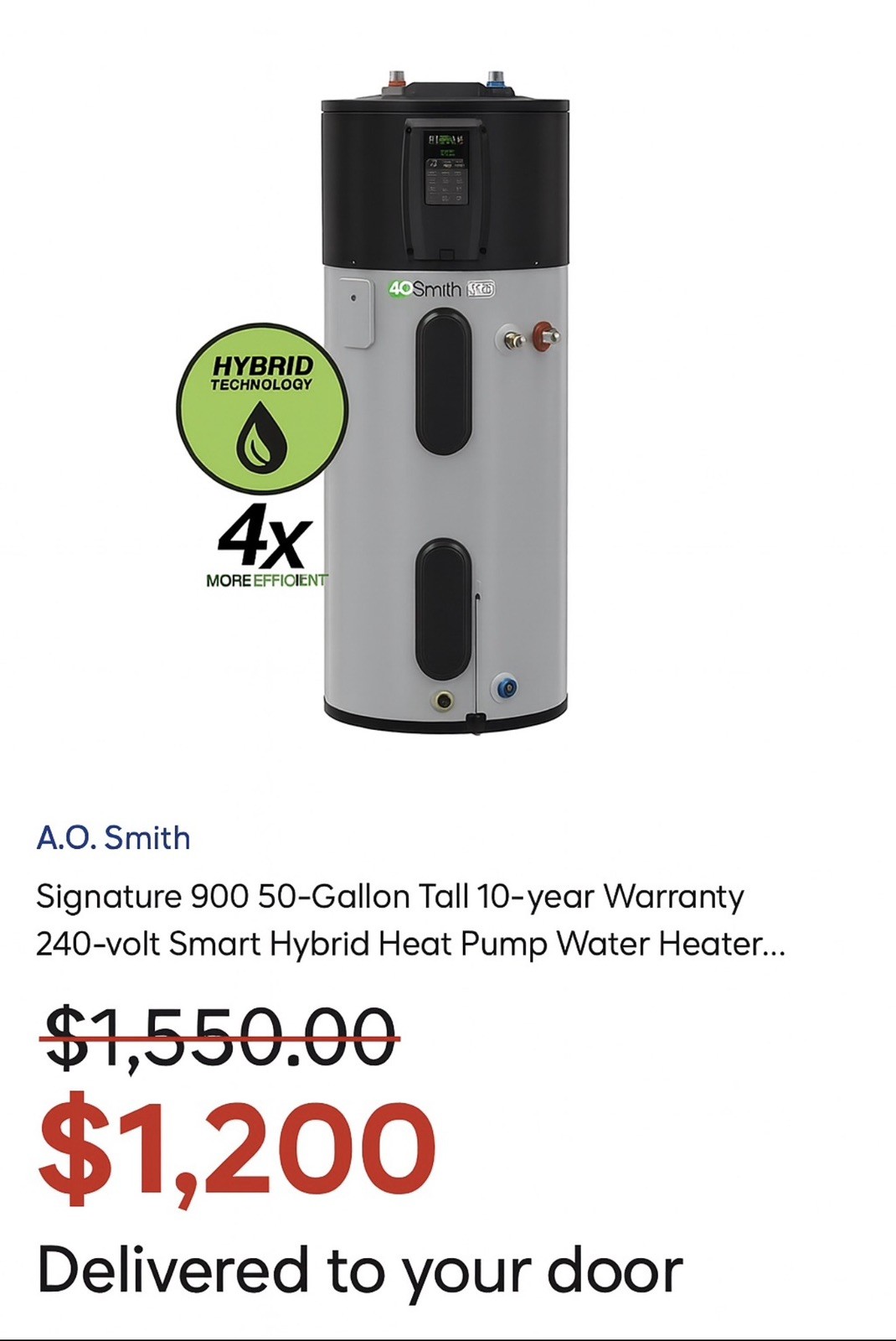 🔥 NEW – 99+ SOLD- A.O. Smith 900 50 Gal Hybrid Heat Pump Water Heater Delivered