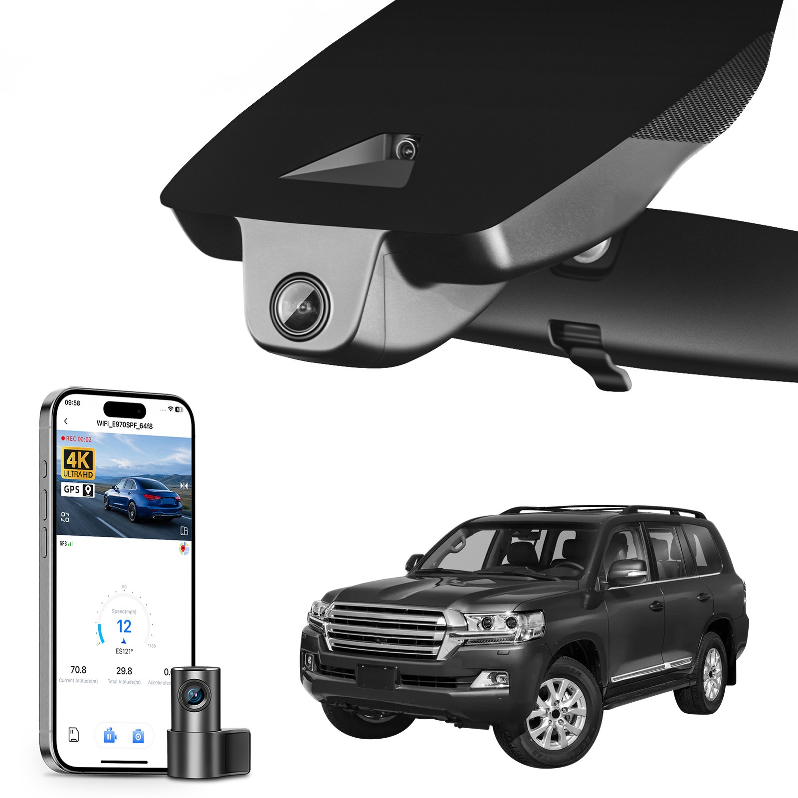 4K & Rear 1080P HDR Dash Cam for Toyota Land Cruiser LC200 2017-21/LC300 2022-27