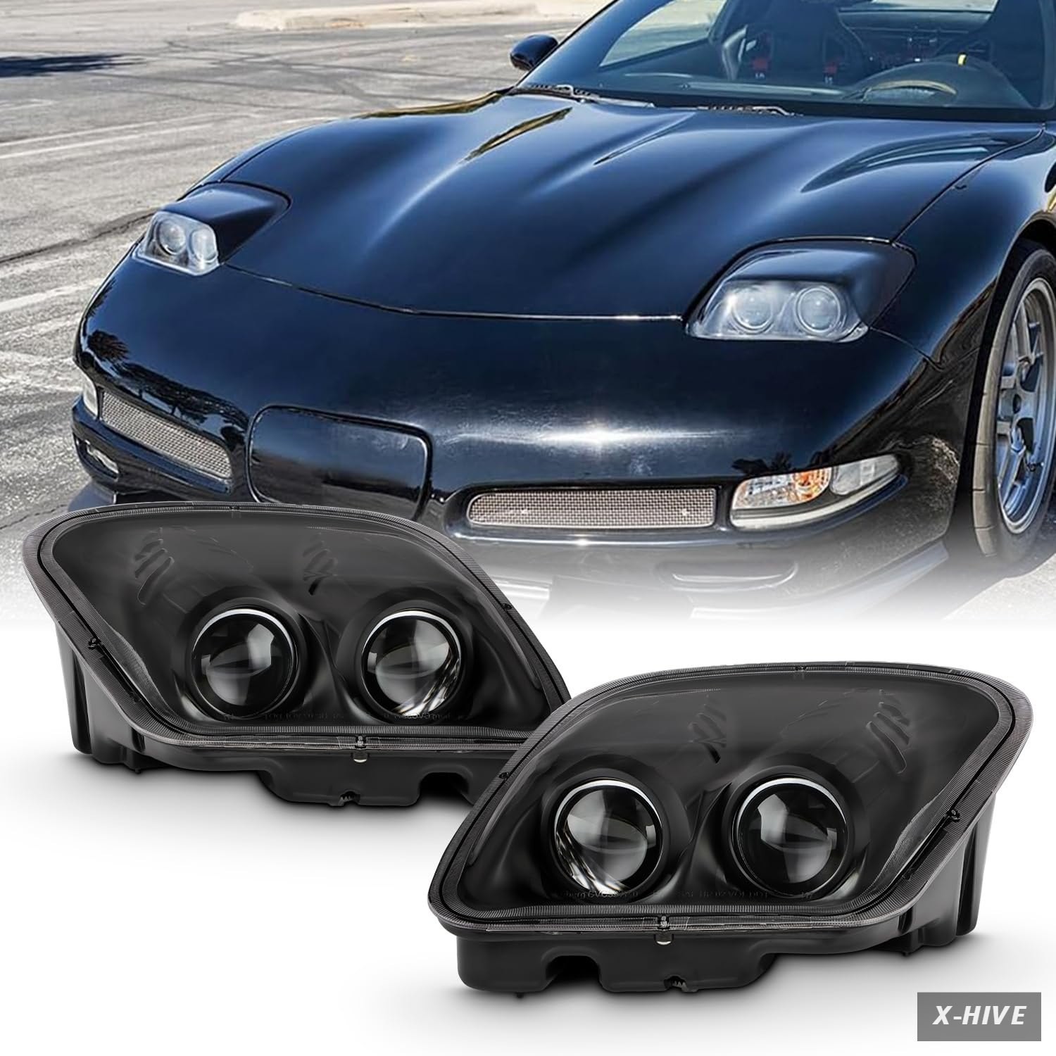 Fit 1997-2004 Chevy Corvette C5 97-04 Projector Headlights Headlamp Black Hous