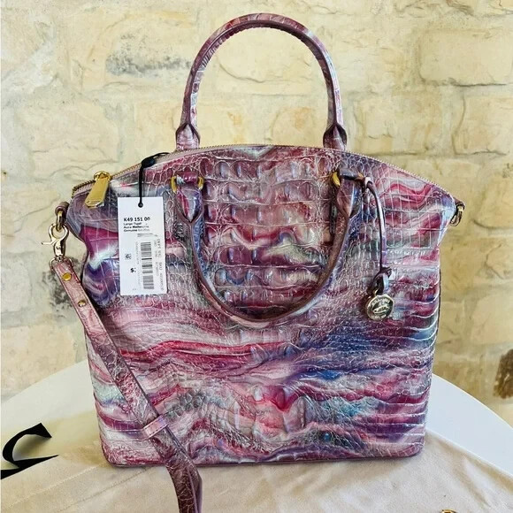 BRAHMIN Large Duxbury AURA Melbourne Leather Satchel Bag Pink Purple Blue NWT