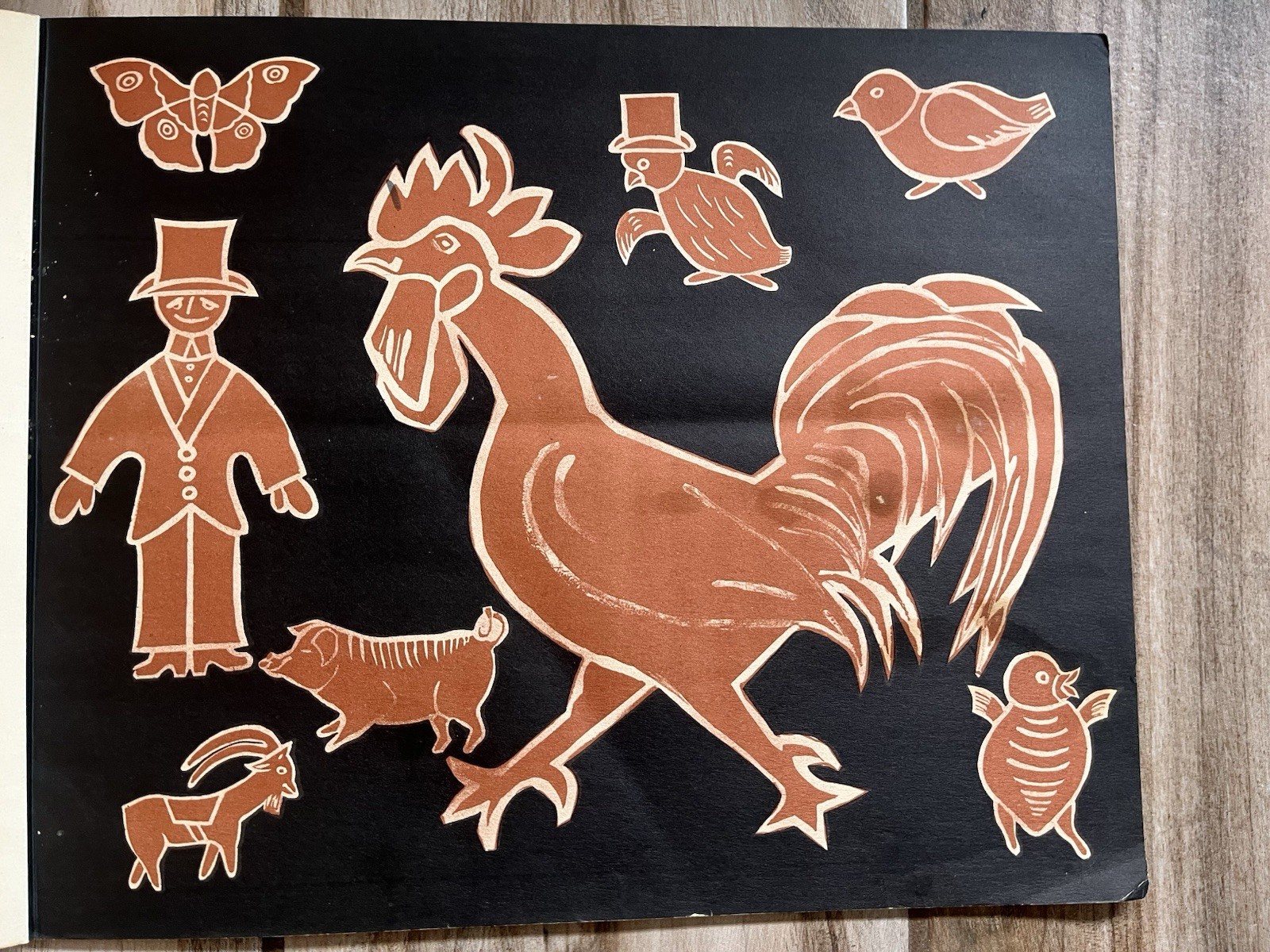 Antique Swedish Book of Folk Art Prints Signed Scandi Baking Cookie Decor 16”
