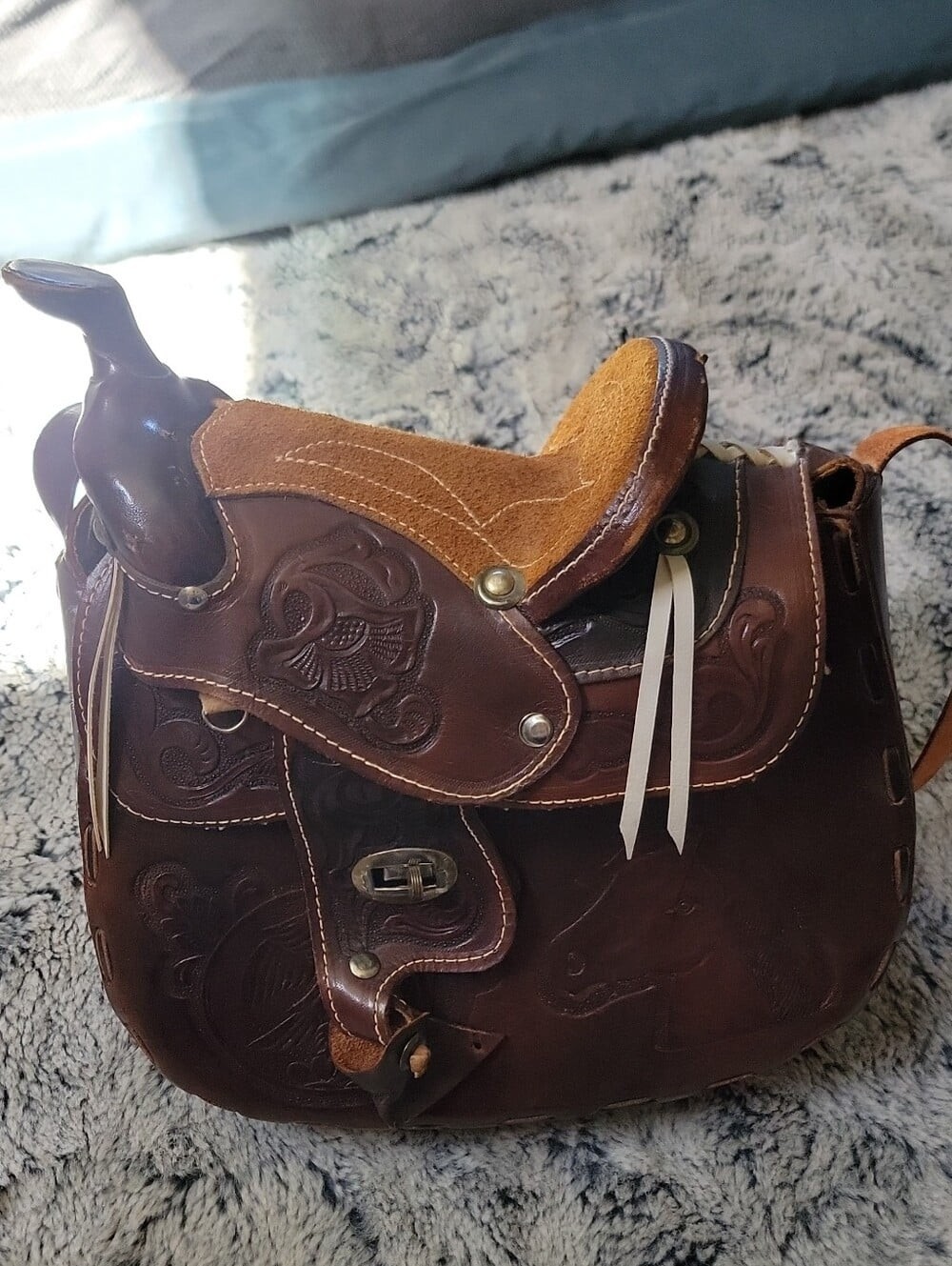 Handmade Leather Western Saddle Bag Purse Vintage Tooled Crossbody Shoulder Bag