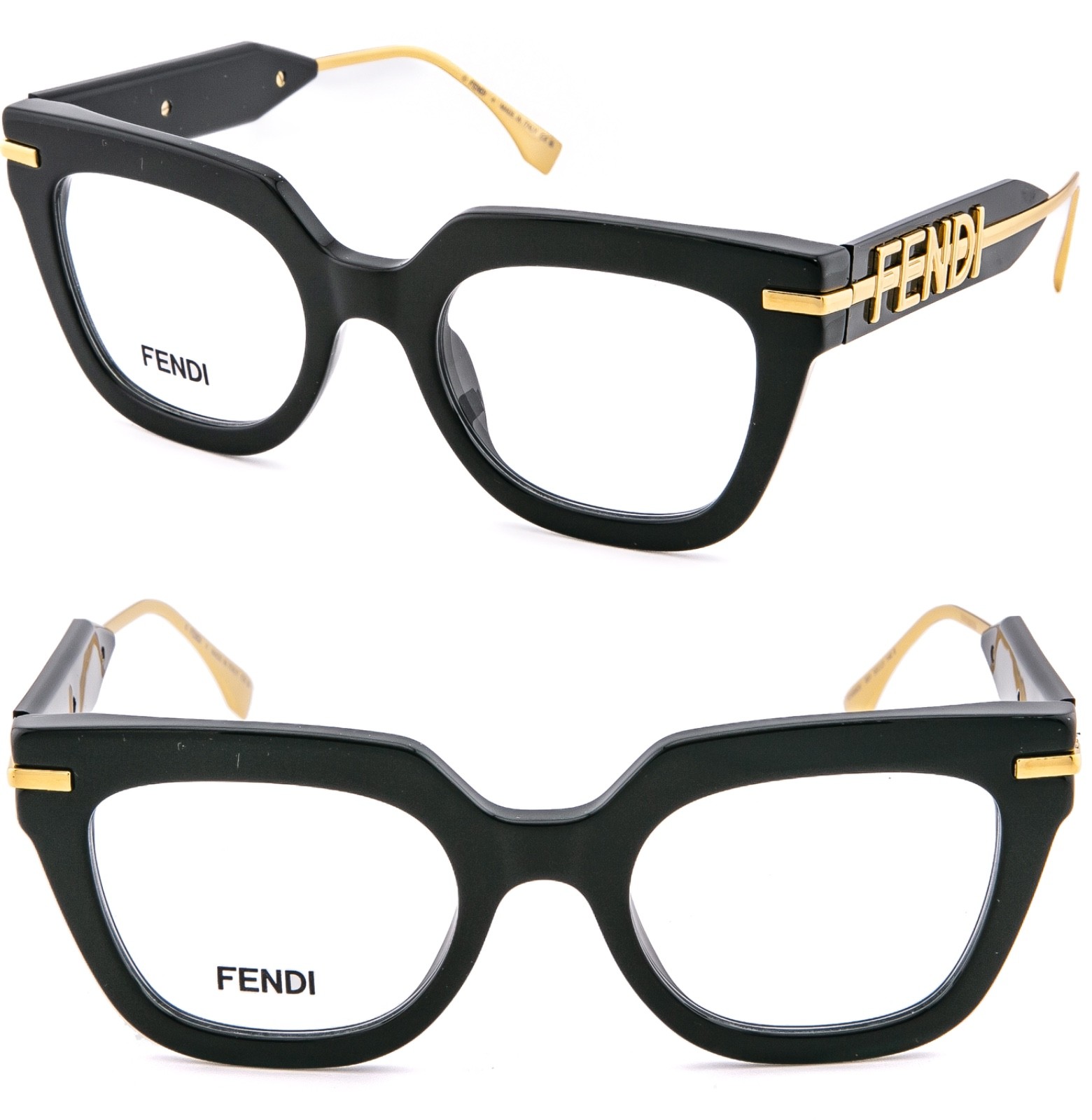 FENDI FENDIGRAPHY HOBO LOGO 50065 001 Black Gold Eyeglasses Frame 50mm FE50065I FENDI FENDIGRAPHY HOBO LOGO 50065 001 Black Gold Eyeglasses Frame 50mm FE50065I
