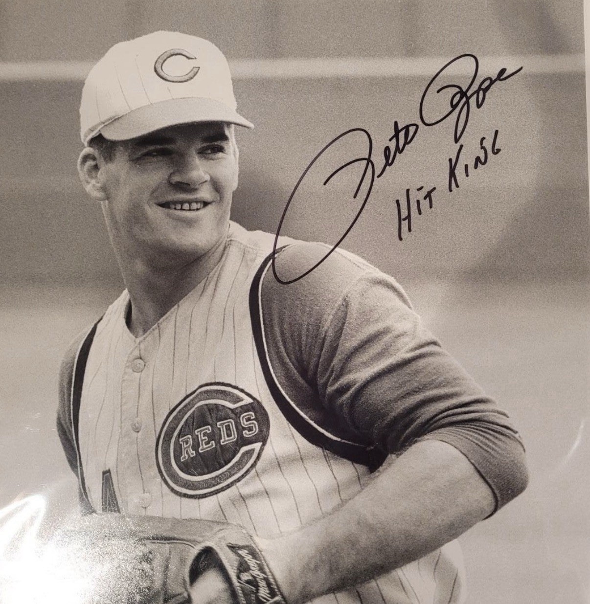 Autographed Pete Rose 15X15 Black And White Photo. Authentication Pete Rose. Autographed Pete Rose 15X15 Black And White Photo. Authentication Pete Rose.