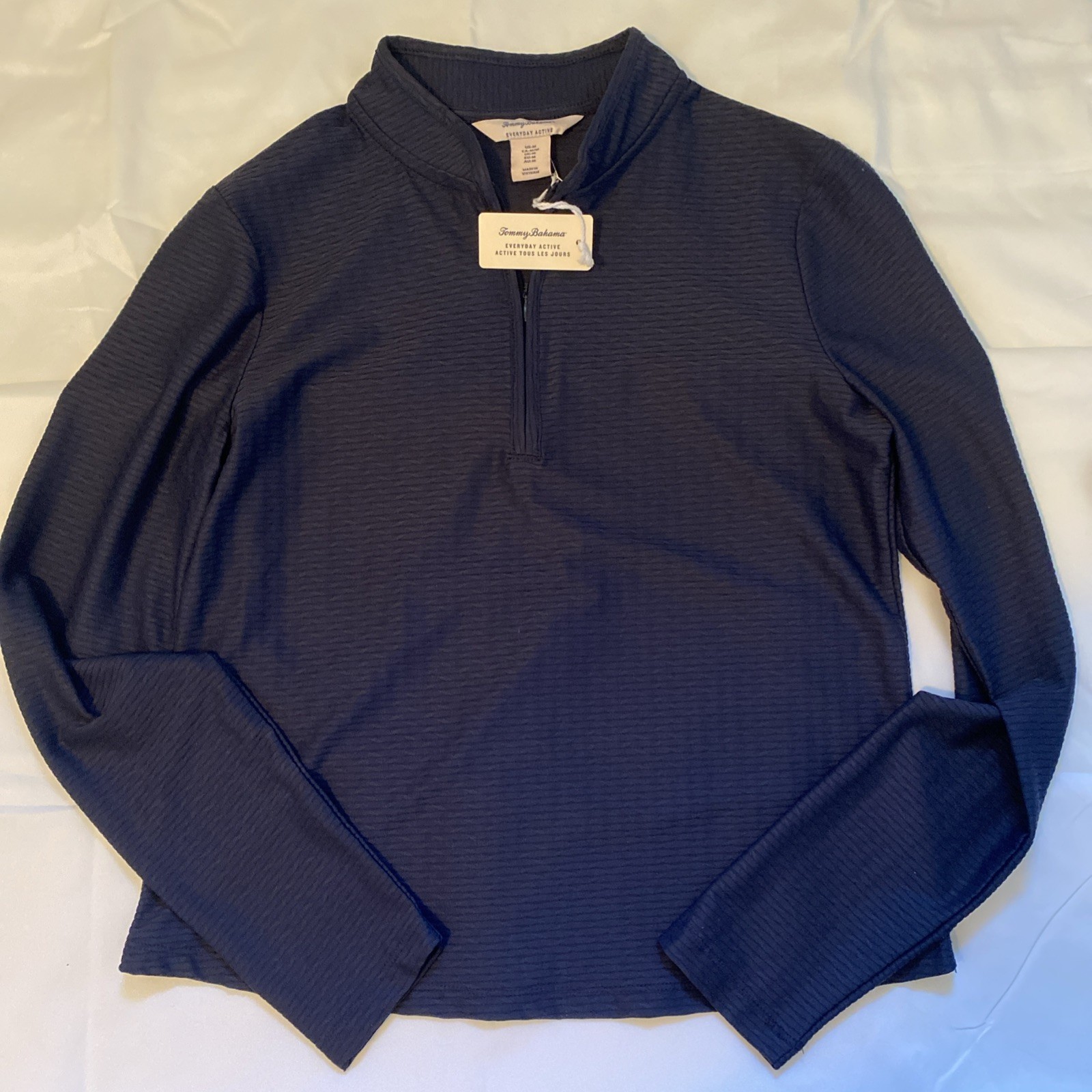 NWT TOMMY BAHAMA Textured Maritime Navy Long Sleeve Golf Half Quarter Zip Medium