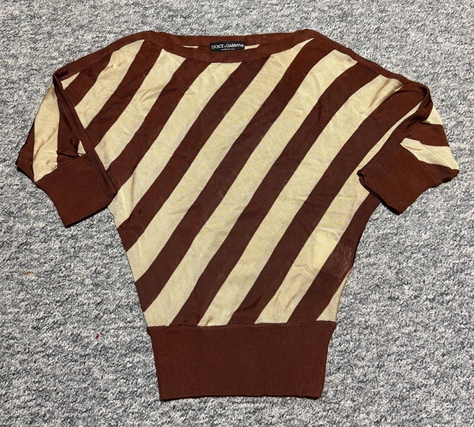 Dolce & Gabbana Brown Beige Striped Knit Top One Size Viscose Made in Italy Dolce & Gabbana Brown Beige Striped Knit Top One Size Viscose Made in Italy