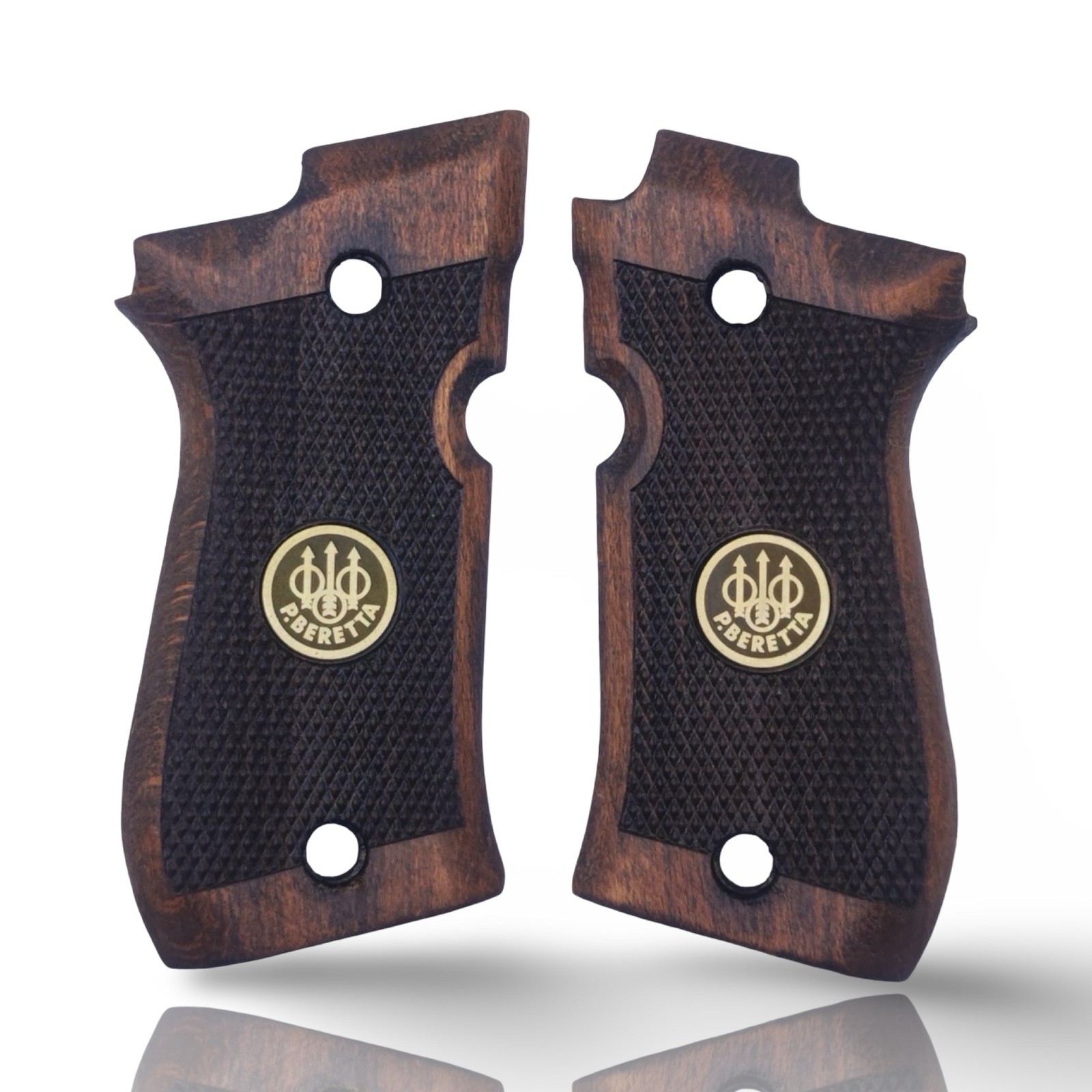 Pistol Grips Fits Beretta® 81 84 85 87 Cheetah Walnut Wood Brass Logo