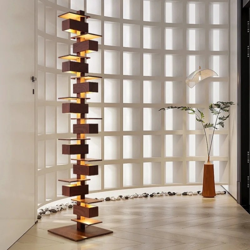 Vintage Stand Floor Light Lamp Walnut Wood Spiral Floor Lamp Interior Design