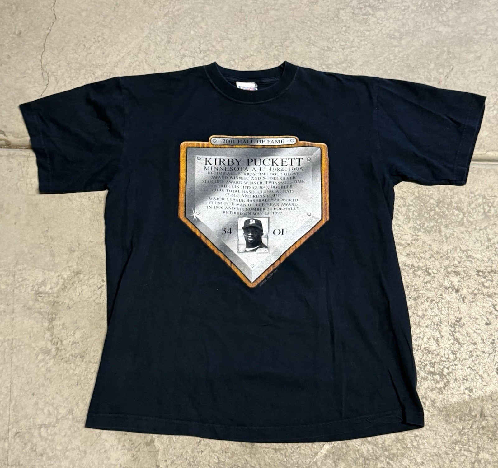 Vintage 2001 Kirby Puckett Hall Of Fame Men’s Graphic T-shirt Black L MLB Twins Vintage 2001 Kirby Puckett Hall Of Fame Men’s Graphic T-shirt Black L MLB Twins