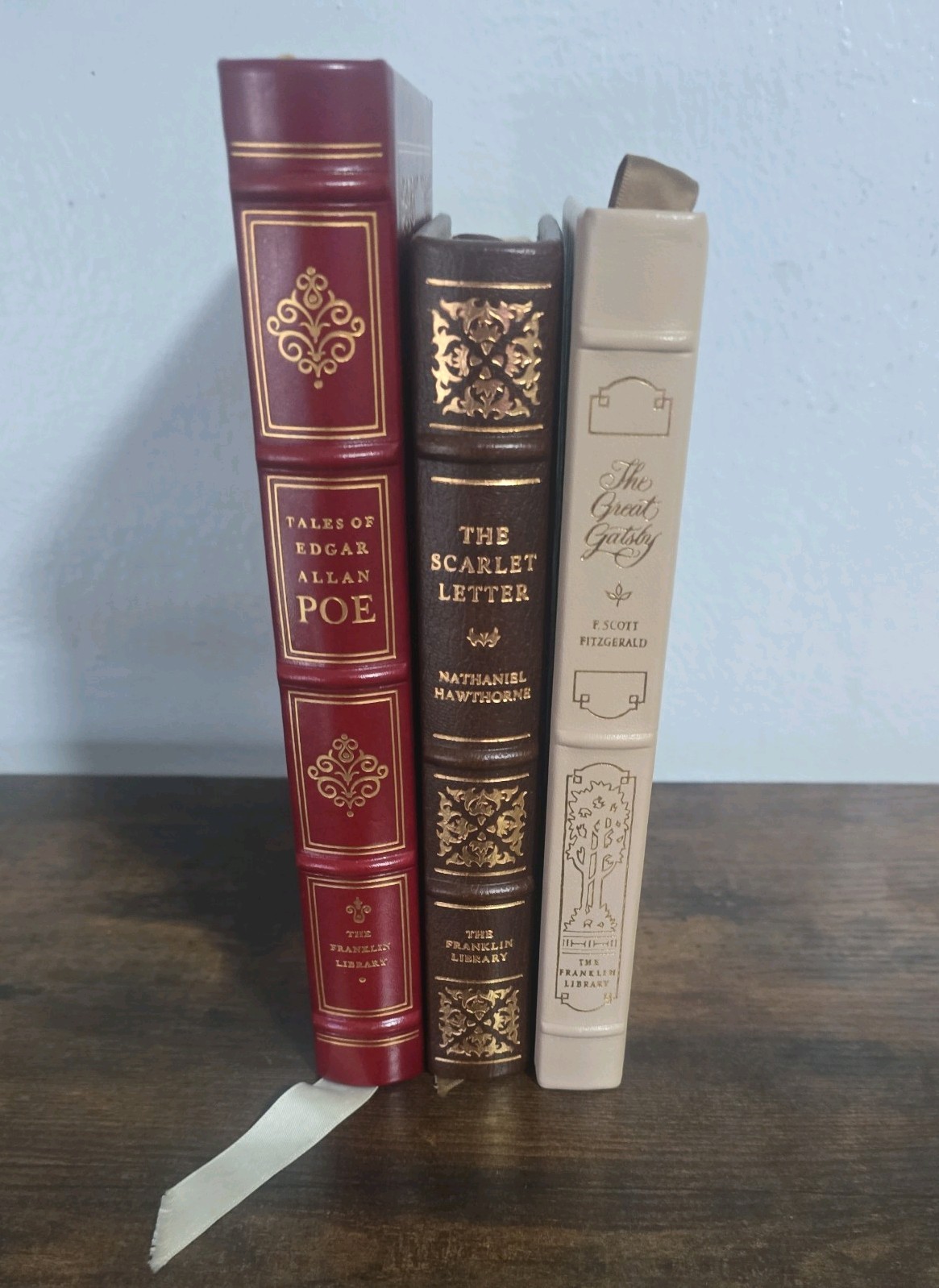 Franklin Library Leather Bound Classics Poe Scarlet Letter Great Gatsby Lot of 3