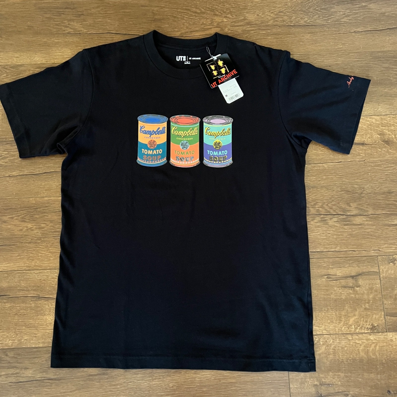 Uniqlo UT Archive Andy Warhol Campbells Soup Graphic T-Shirt Black Mens Medium