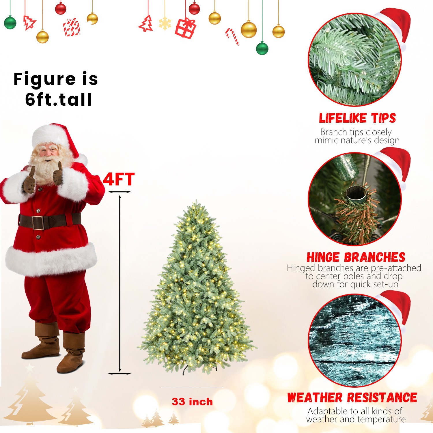 4-9ft Prelit Blue Spruce Artificial Christmas Tree w/ LED Lights & Foldable Base