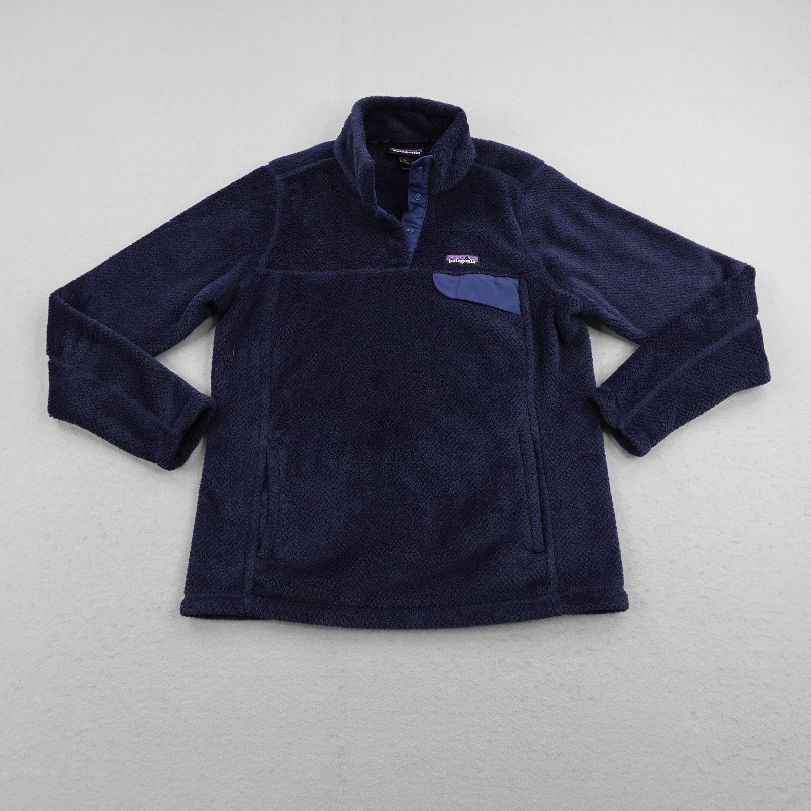 Patagonia Sweater Womens Large Blue Re-Tool Snap T Fleece Pullover Jacket