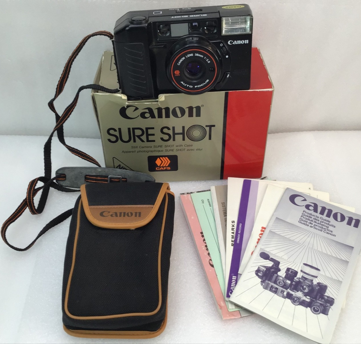 CANON SURE SHOT AUTO FOCUS 38mm f/2.8 Camera Film W/ Case Box Tested Works MINT