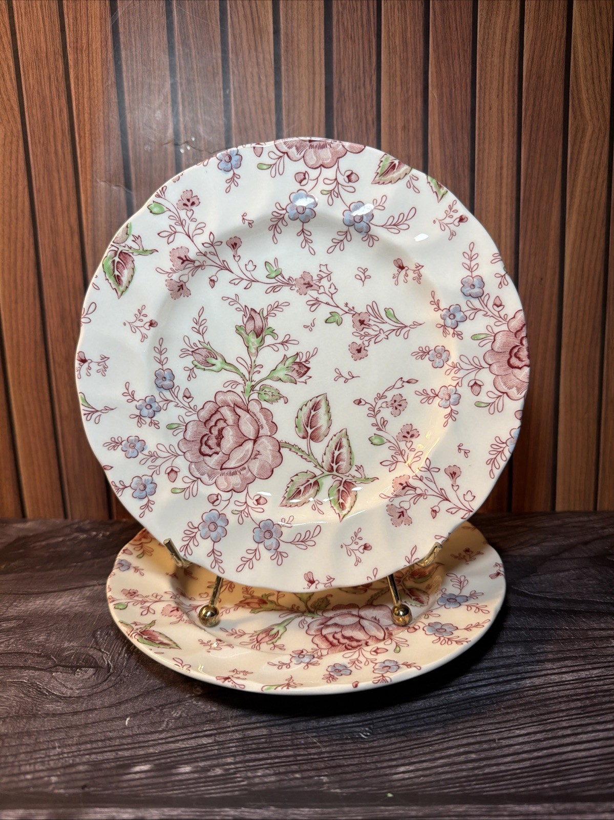 Lot of 2 Vintage Johnson Brothers Rose Chintz 7.5\ Lot of 2 Vintage Johnson Brothers Rose Chintz 7.5\