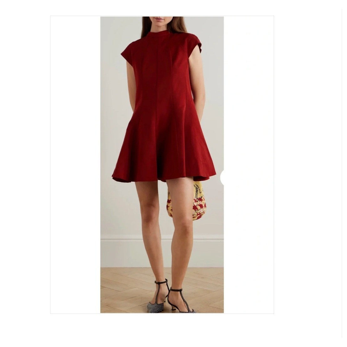 STAUD Burgundy Wells Fit and Flare Mock Neck Mini Dress Size Medium