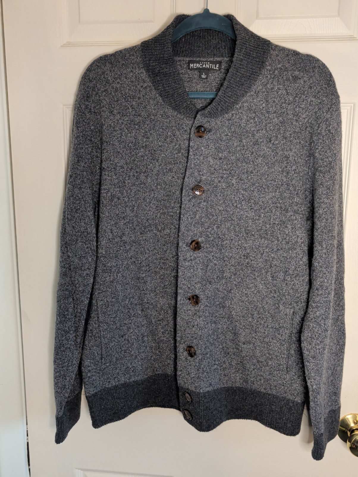 J.Crew Men’s L 100% Lambswool Cardigan Sweater Jacket Gray Button Front Varsity