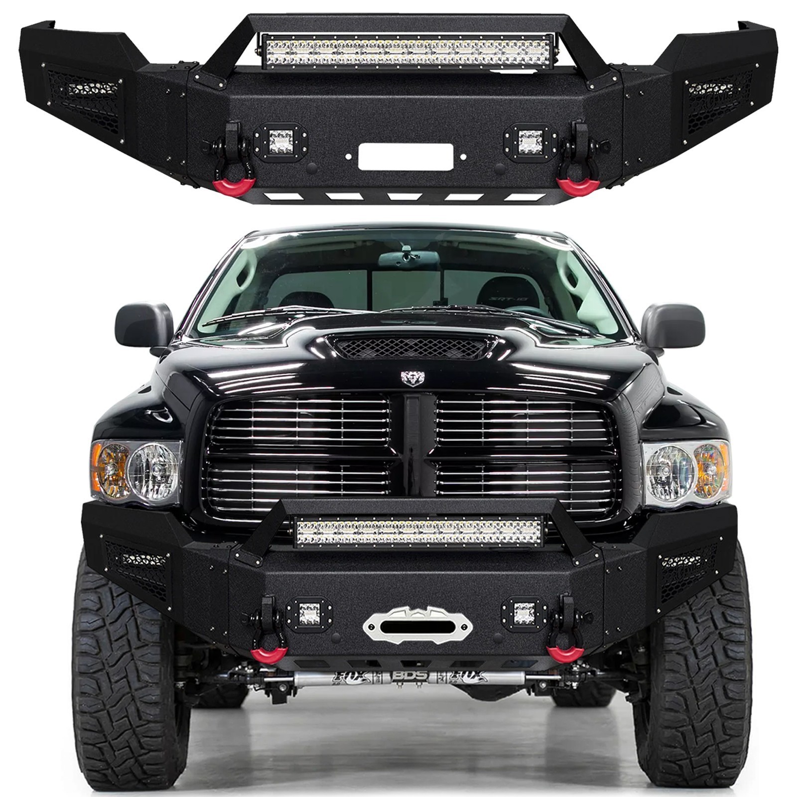 Vijay For 2002-2005 Dodge Ram 1500 Steel Front/Rear Bumper W/Winch Plate&LIghts