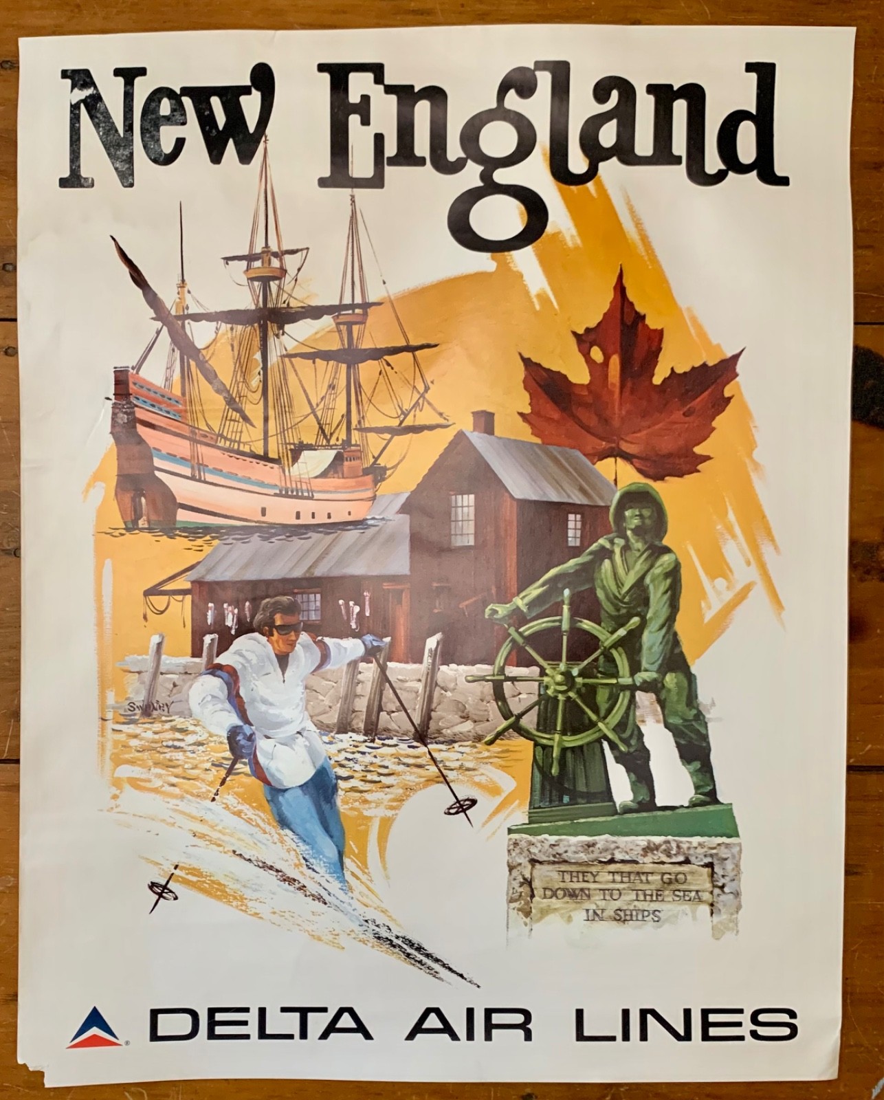 Originl Delta Airlines Travel Poster / New England / Fred Sweney / 22 x 28 Originl Delta Airlines Travel Poster / New England / Fred Sweney / 22 x 28