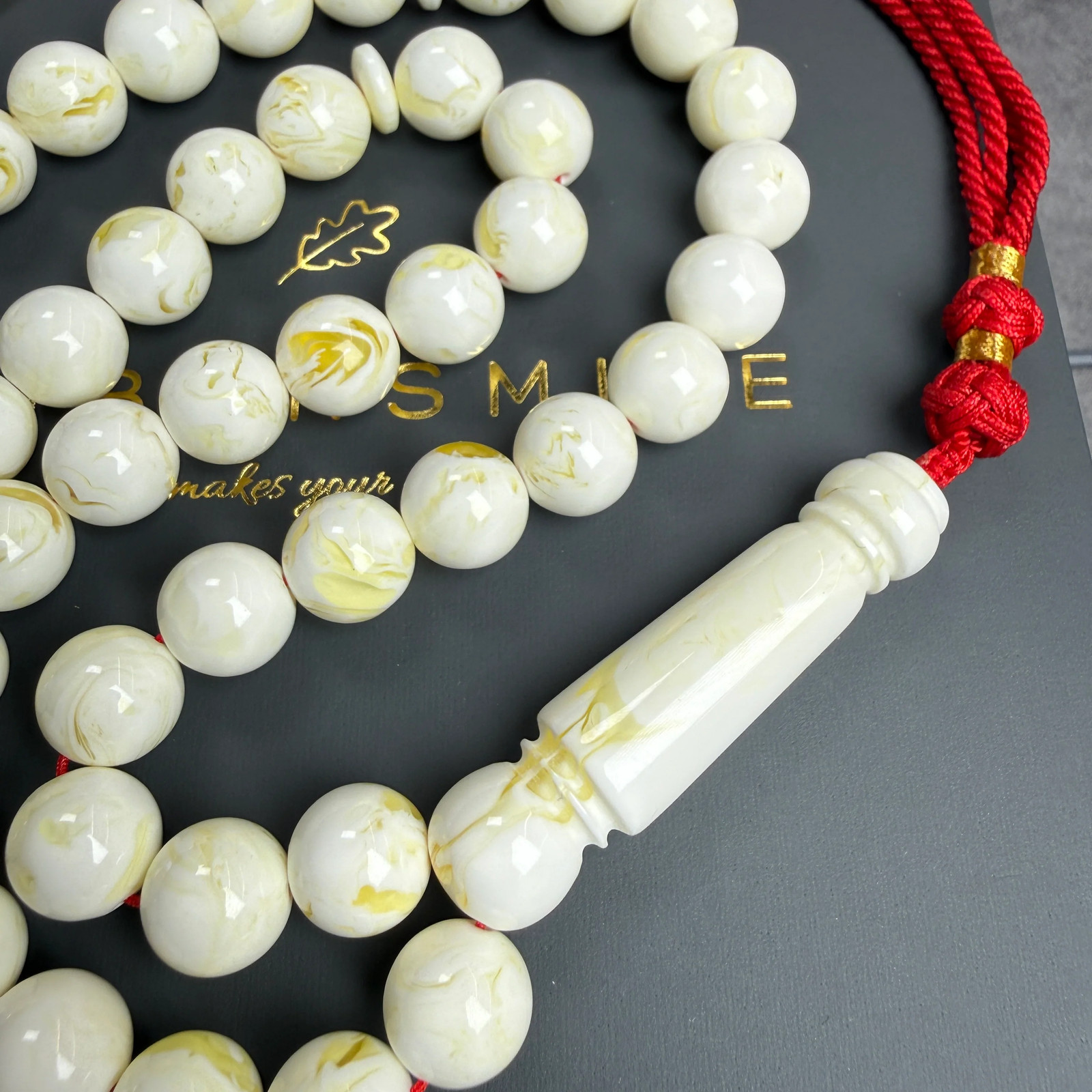 White Pressed Amber Style Misbaha Tasbih 35g | 10mm | 45 beads