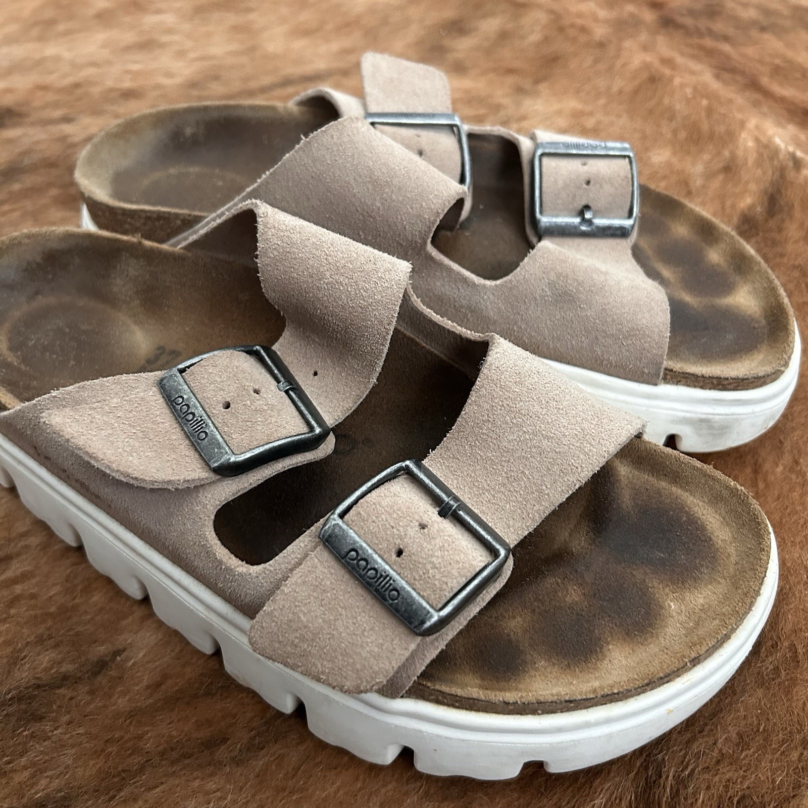 Birkenstock Arizona Papillio Chunky Taupe Suede Leather Regular EU 37 US 6.5 Birkenstock Arizona Papillio Chunky Taupe Suede Leather Regular EU 37 US 6.5