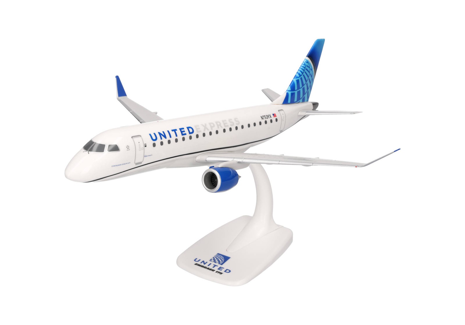 Herpa 614856 United Express Republic Embraer E-175 N753YX Desk 1/100 Jet Model