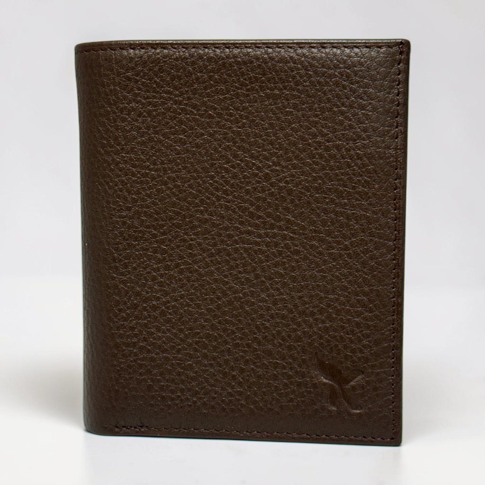 Men\'s Handmade Genuine Calf Leather Vertical Wallet Brown ID Window Zipper Pocke