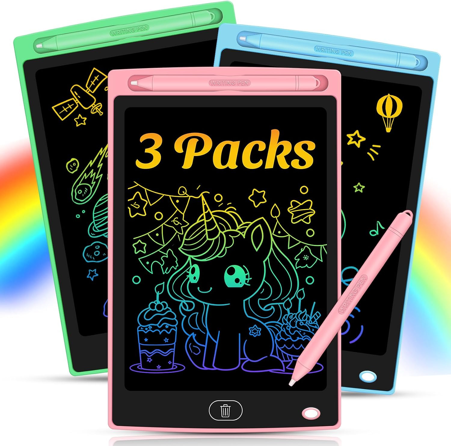 3 Pack LCD Writing Tablet for Kids - Erasable and Reusable Toddler Doodle Board 3 Pack LCD Writing Tablet for Kids - Erasable and Reusable Toddler Doodle Board