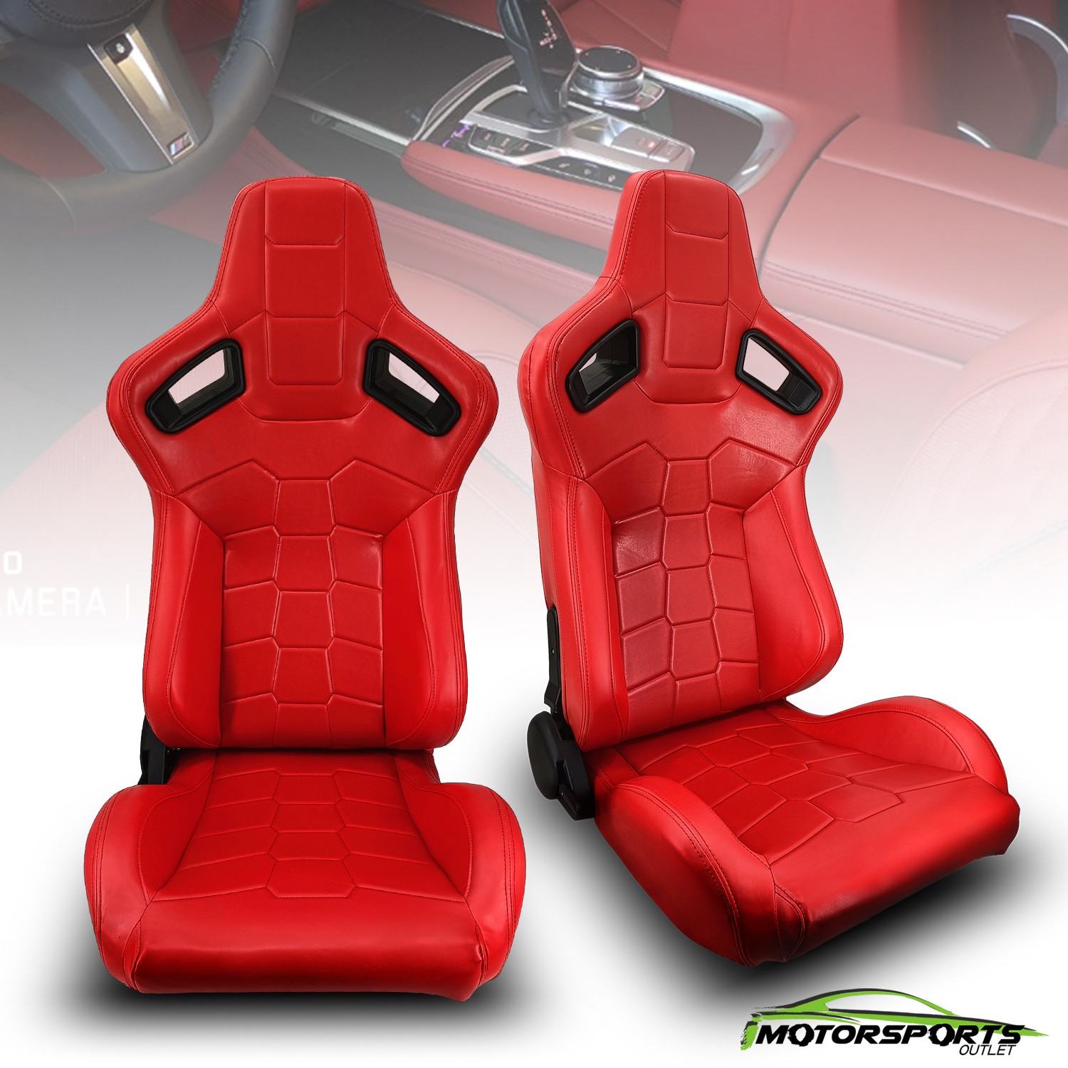Reclinable Red PVC Main Side Design Racing Seats Car Seats W/Slider