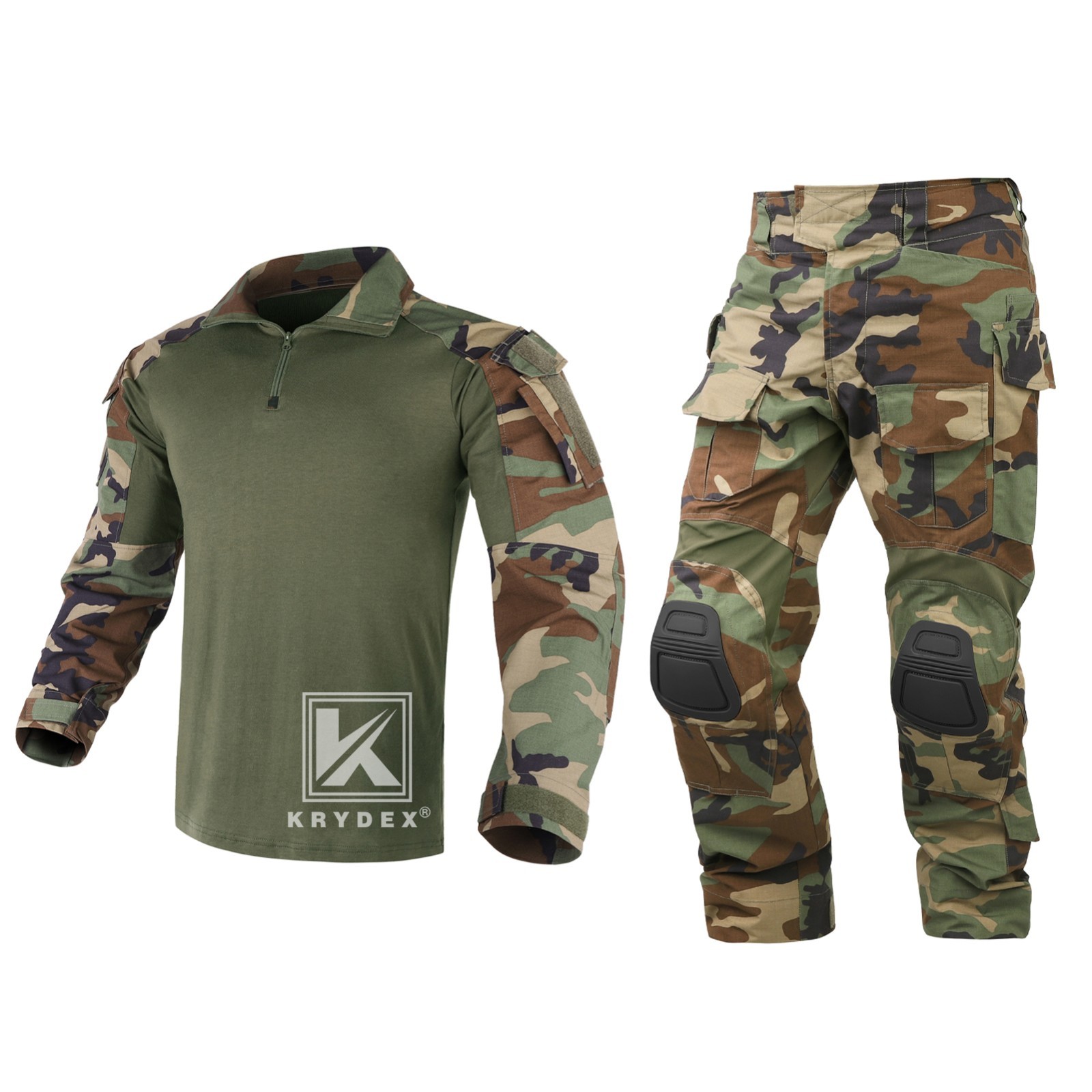 KRYDEX Gen3 Combat Uniform Army Tactical BDU Shirt & Pants w Knee Pads Woodland