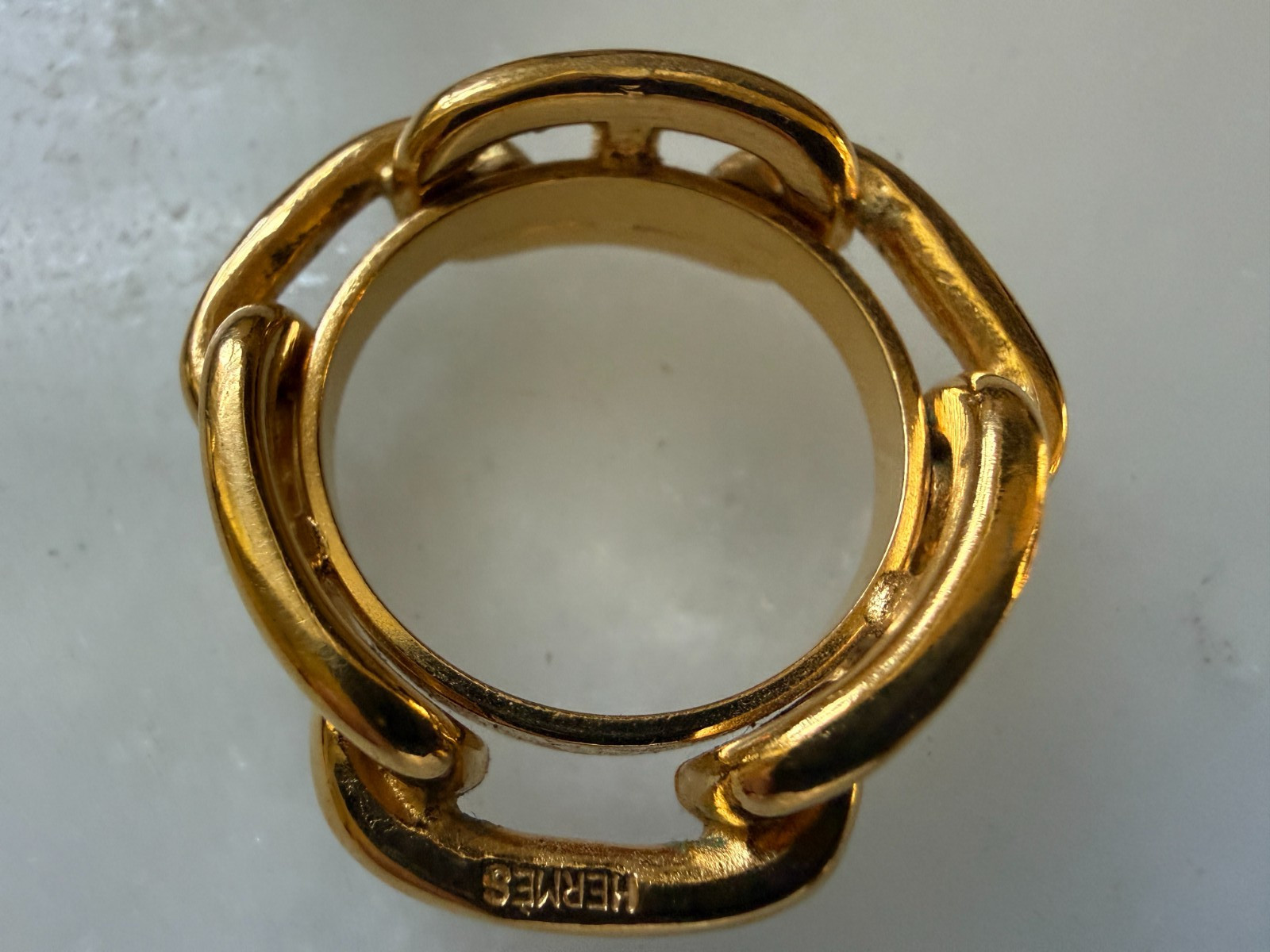 Vintage Hermes Gold Plate Chaine d\'ancre Scarf Ring Signed