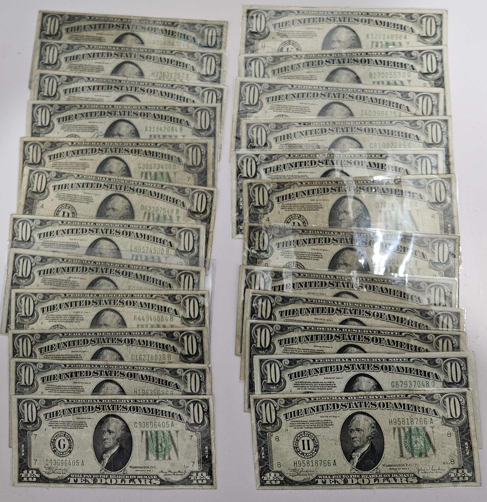 1934 US Ten Dollar Banknote, Green Seal, Old US $10 Bill Currency, 1934 US Ten Dollar Banknote, Green Seal, Old US $10 Bill Currency,