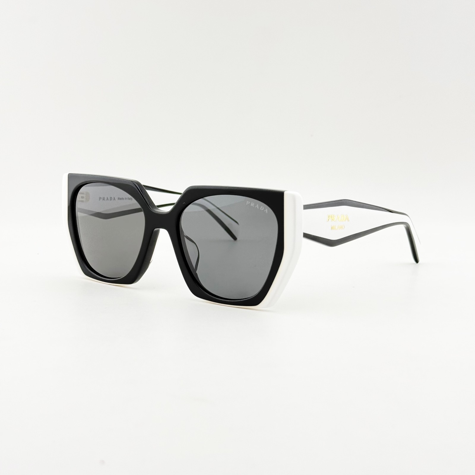 PRADA SPR15W Geometric Sunglasses Black White Dark Grey Lens Unisex 54-19-140