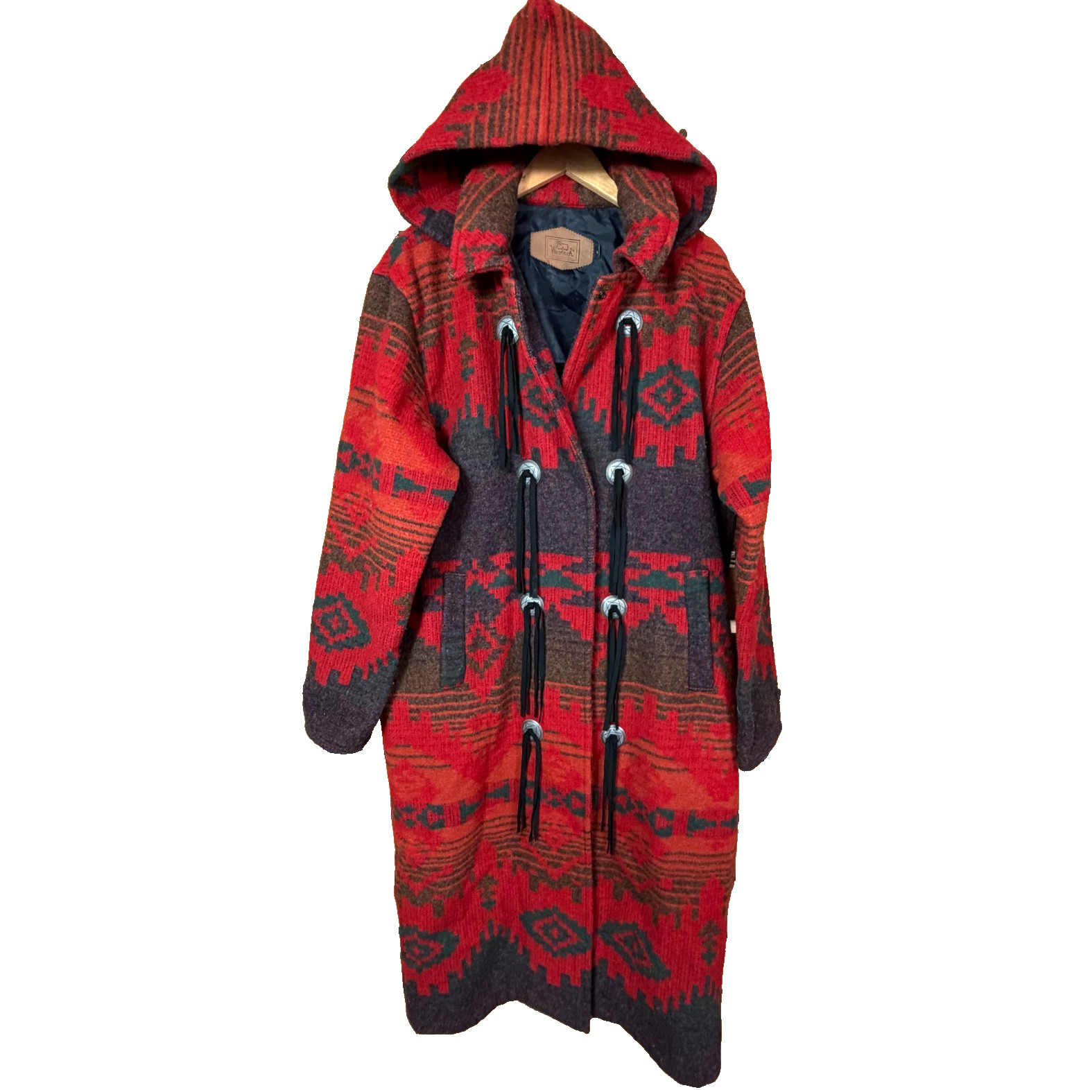 Vintage Woolrich Wool Duster Coat Sweater Large Hooded Southwestern Aztec Tassel Vintage Woolrich Wool Duster Coat Sweater Large Hooded Southwestern Aztec Tassel