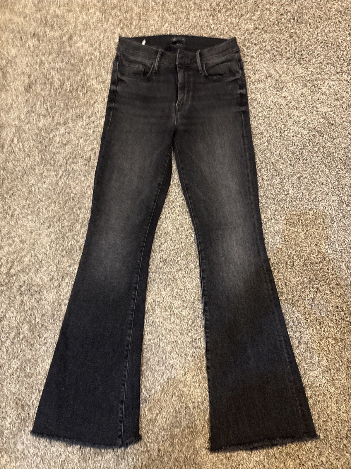 MOTHER Night Shadow Black Denim The Weekender Fray Flared Jeans Women\'s Size 26