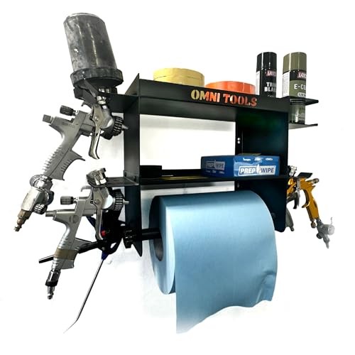 OMNI TOOLS Wall Mount Paper Towel Holder Rack Spray Gun Shelf – Black Steel
