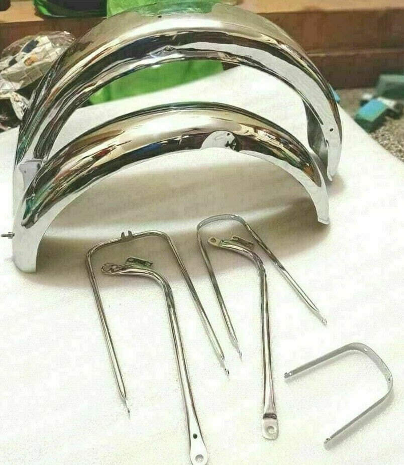 FITS BSA A10 ROAD ROCKET MUDGUARD SET CHROME WITH STAYS 1956 MODEL (PRE-DRILLED)