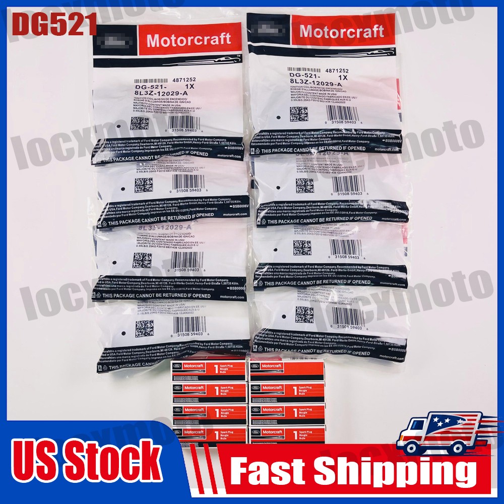 New 8PCS Ignition coil DG521 & 8X SP509 Spark Plug OEM For Ford F150 4.6L 5.4L
