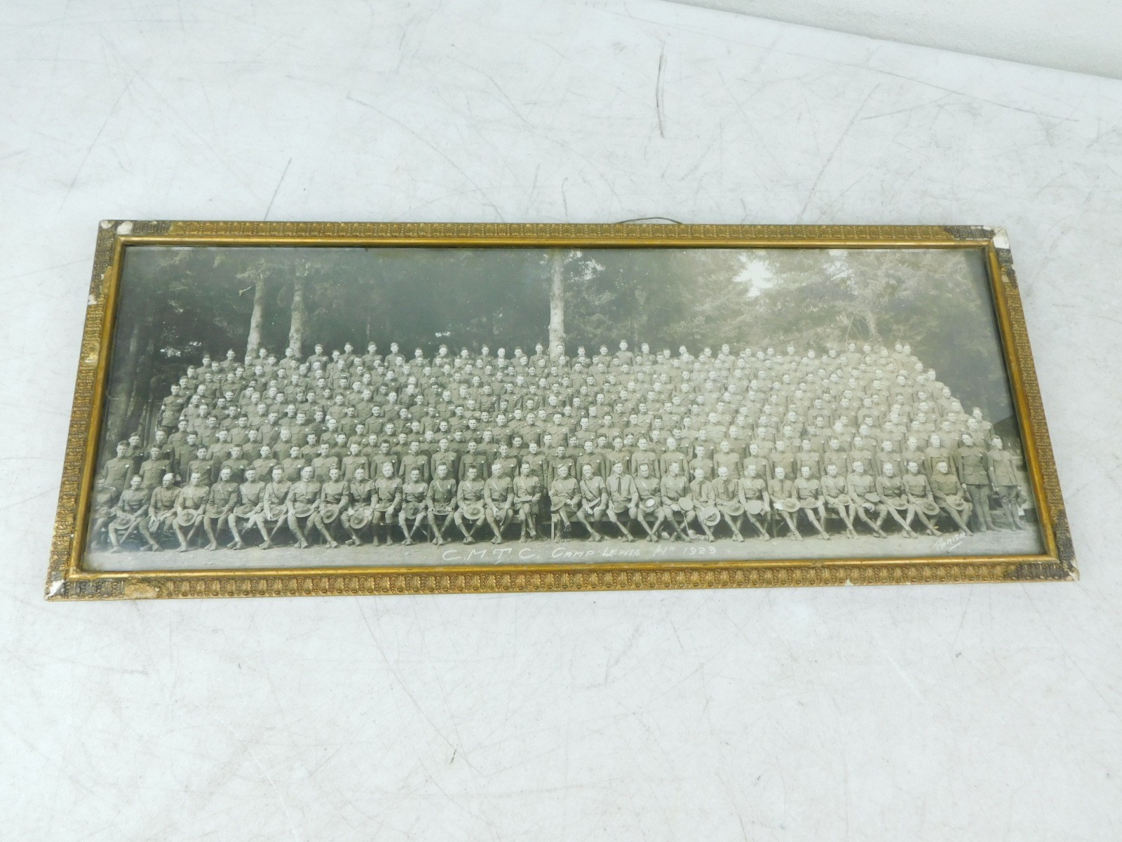 1923 Antique Panoramic Photograph CMTC Camp Lewis Signd Parish WW1 Military Men