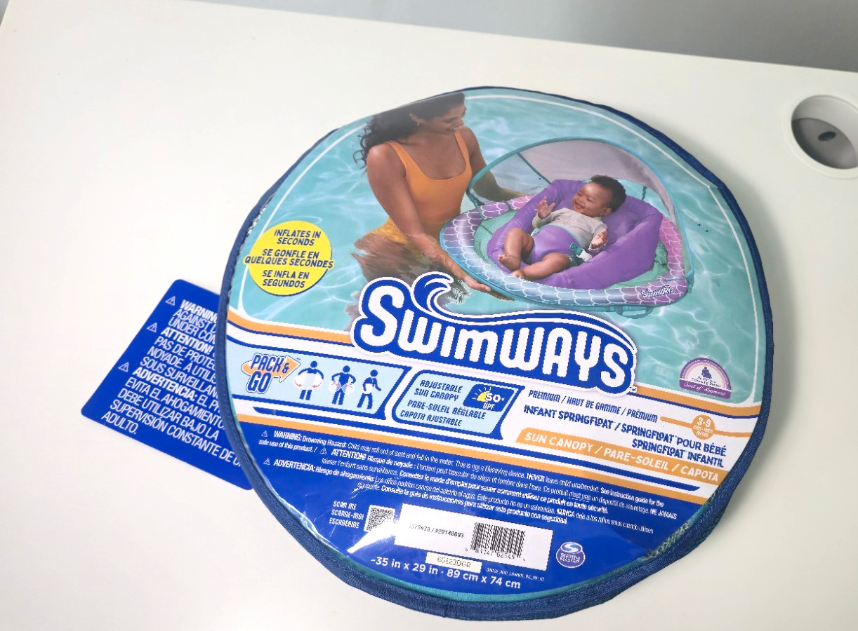 Swimways Infant Baby Pool Spring Float Teal/Purple w Sun Canopy For 3-9 months