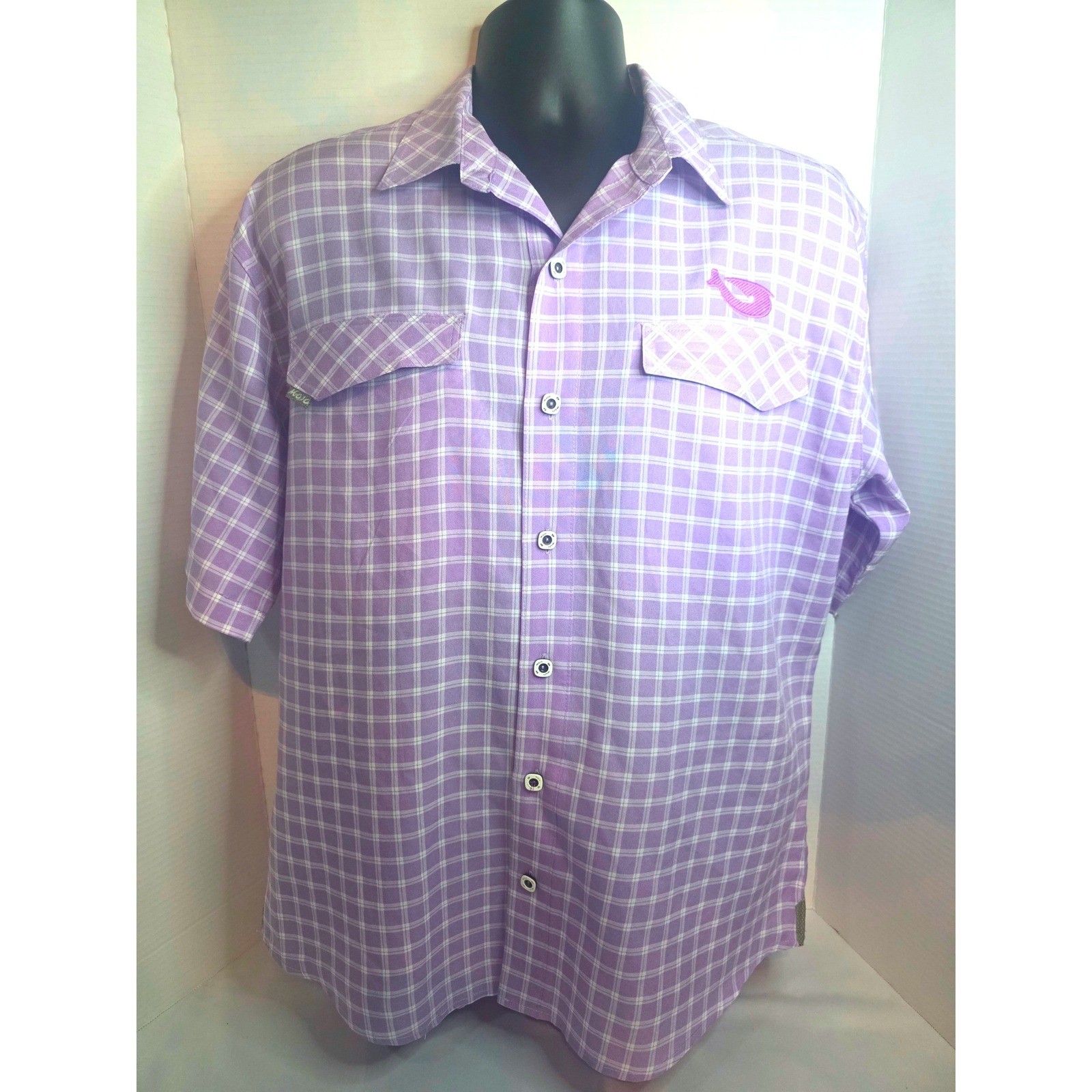 Mojo Sportswear Mens Large Purple Plaid Short Sleeve Fishing Shirt Ventilated