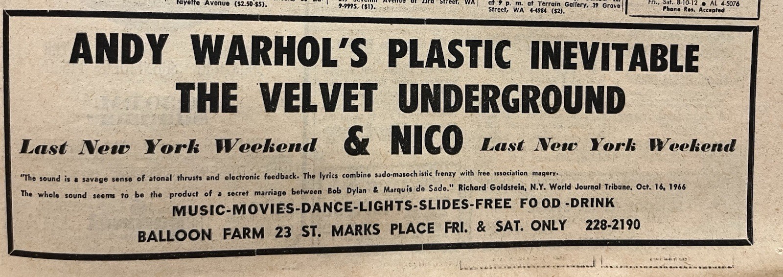 Andy Warhol & The Velvet Underground: Original 1966 ‘Village Voice’ Ads 