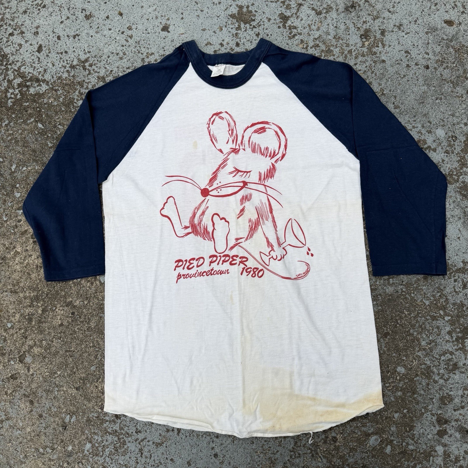 Vtg 1980s Pied Piper Provincetown MA Gay Bar Raglan Shirt Sz L Distressed