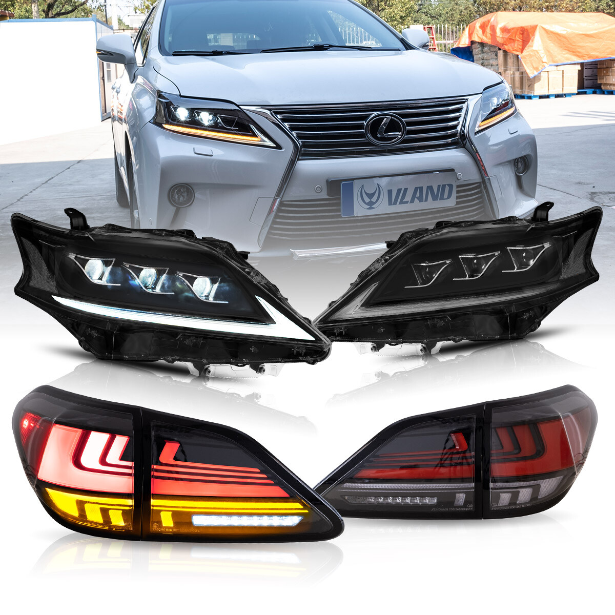VLAND LED Headlights & LED Tail Lights For 2013-15 Lexus RX350 450H W/Animation