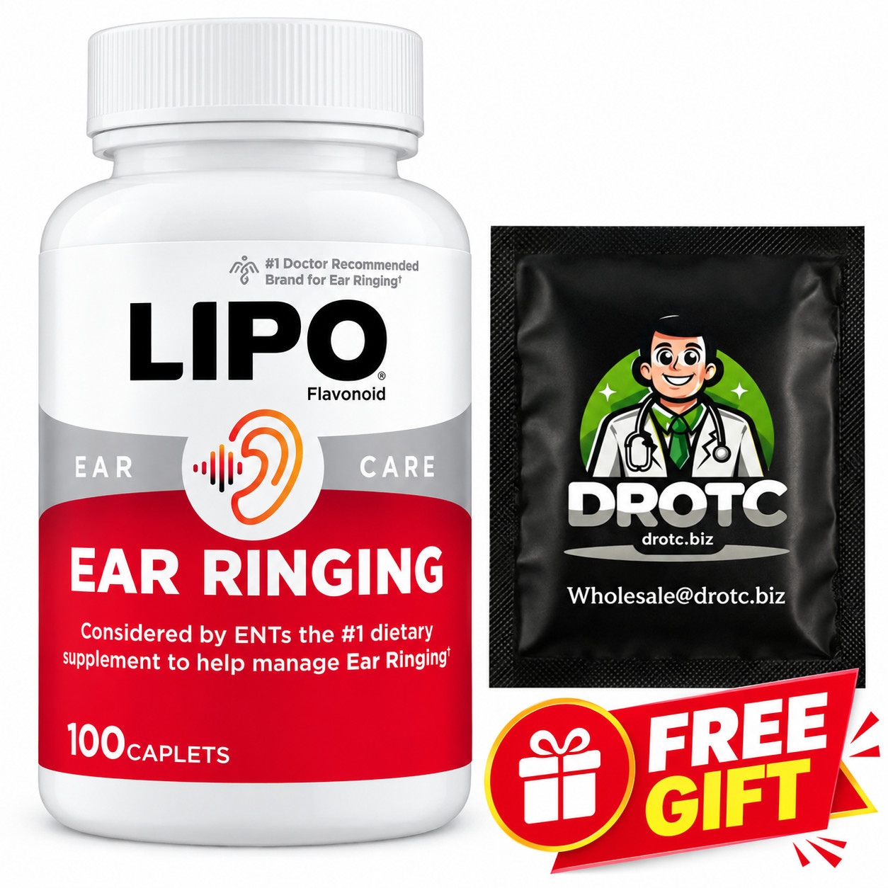Lipo Flavonoid Tinnitus Relief For Ringing Ears 100 CT + Free Eye Wipe Exp 06/27