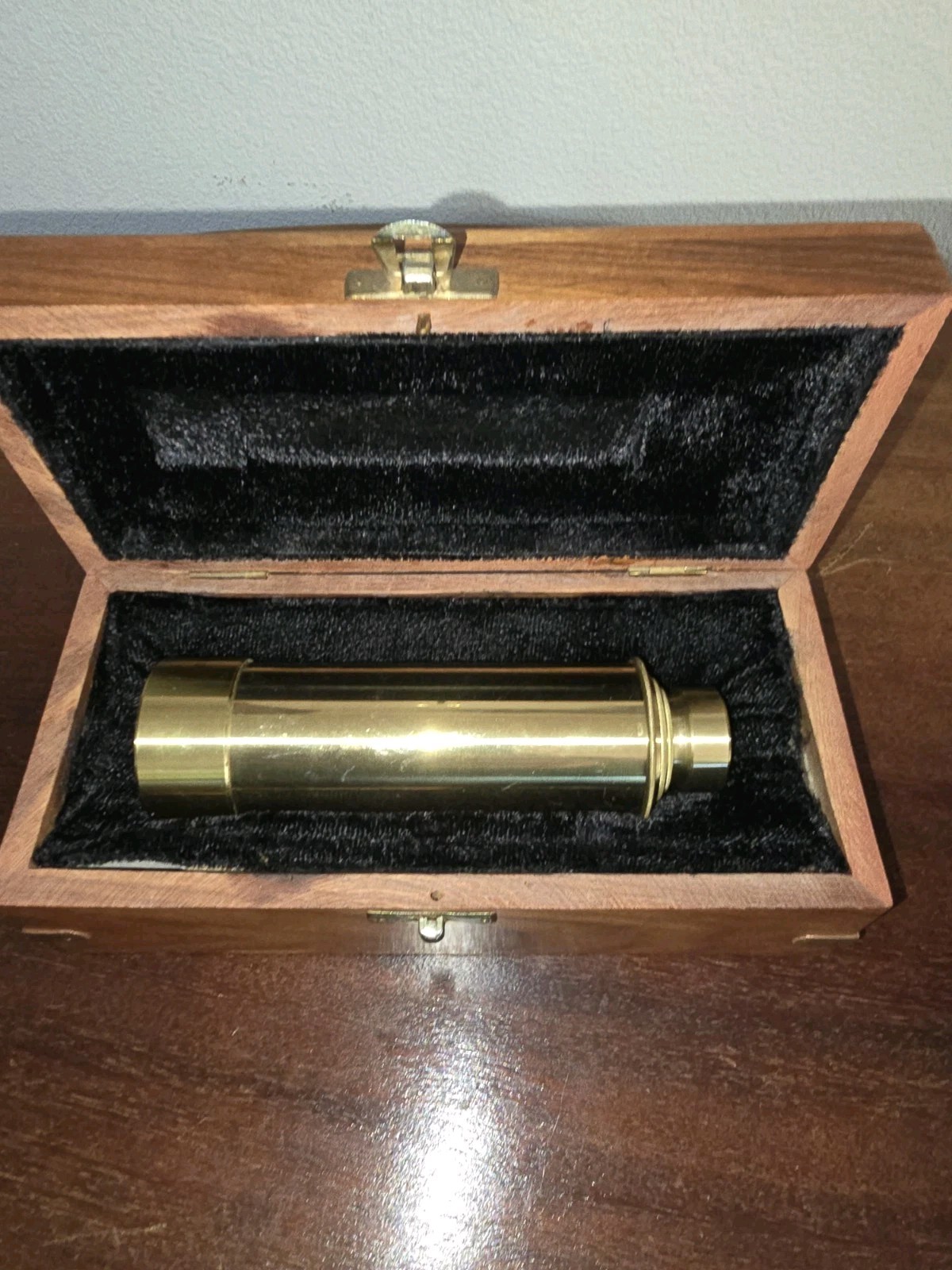 BRASS  VINTAGE  MARINE TELESCOPE WITH WOODEN BOX SPYGLASS 
